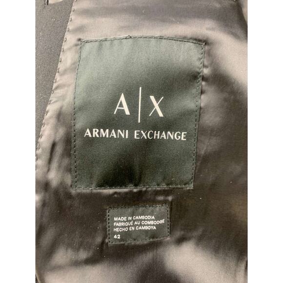 Armani Exchange Blazer Men 42 Black Velvet Satin Lapel Two Button Lined Trim - Picture 3 of 10